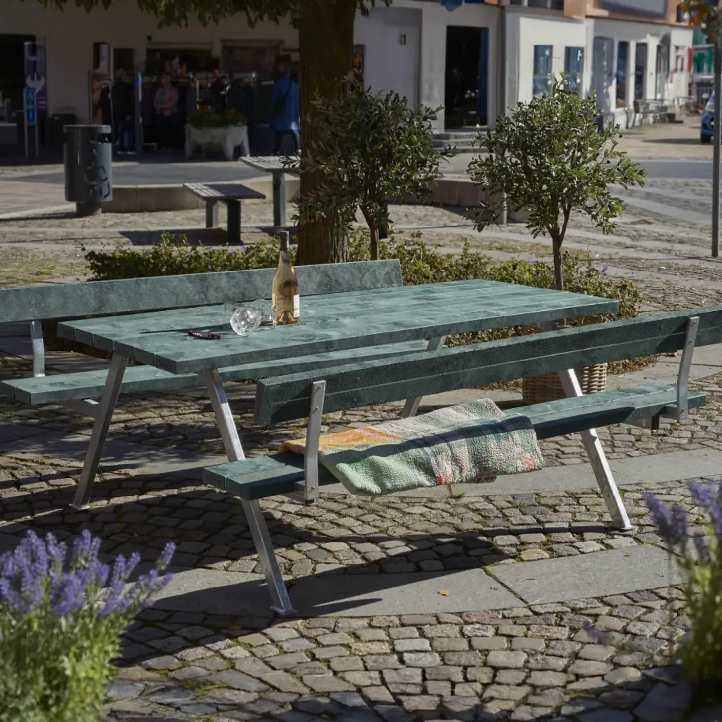 Plus Alpha bord- og bænkesæt med 2 ryglæn trykimprægneret, 177 cm