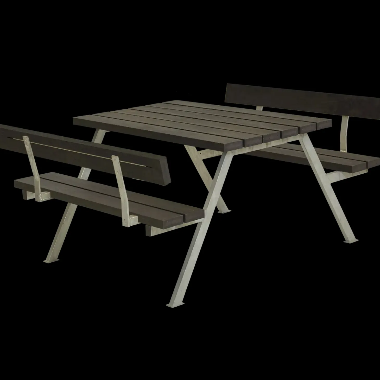 PLUS Alpha bord/bænkesæt m/2 ryglæn 118 cm RePlast Sort