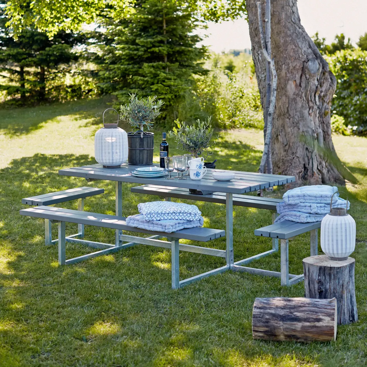 Plus Basic bord/bænkesæt med 2 påbygninger 260 cm trykimp