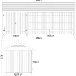 Plus Classic Multi Havehus 14,5 m²  3 moduler m/dobbeltdør og åben front  inkl. tagpap/alulister/H-stolpefødder