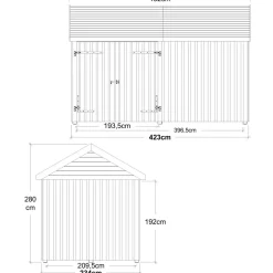 Plus Classic Multi Havehus 10 m²  2 moduler m/dobbeltdør og lukket front inkl. tagpap/alulister/H-stolpefødder