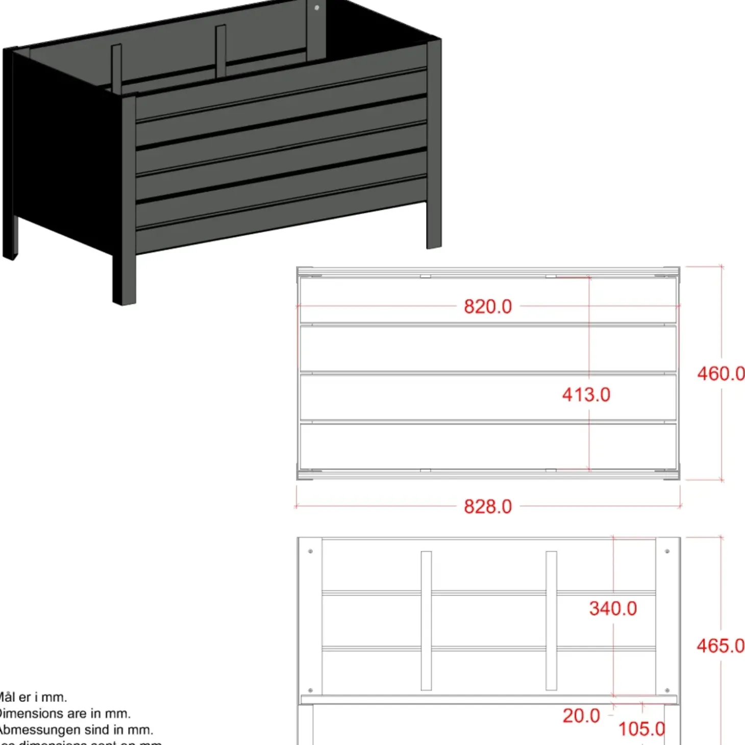 Plus Classic Plantekasse m/stålgavle 83 cm