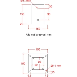 Plus Cubic Stolpefod  9x9 cm stolper  til fundament  m/skruer sort