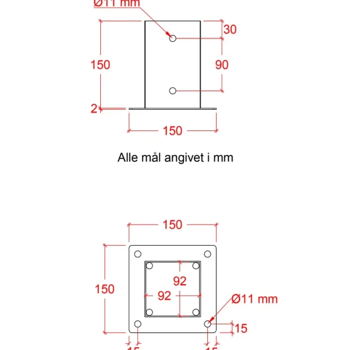 Plus Cubic Stolpefod  9x9 cm stolper  til fundament  m/skruer sort