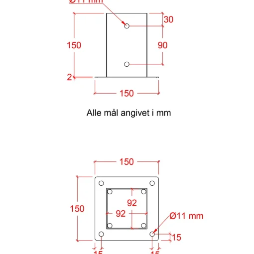 Plus Cubic Stolpefod  9x9 cm stolper  til fundament  m/skruer