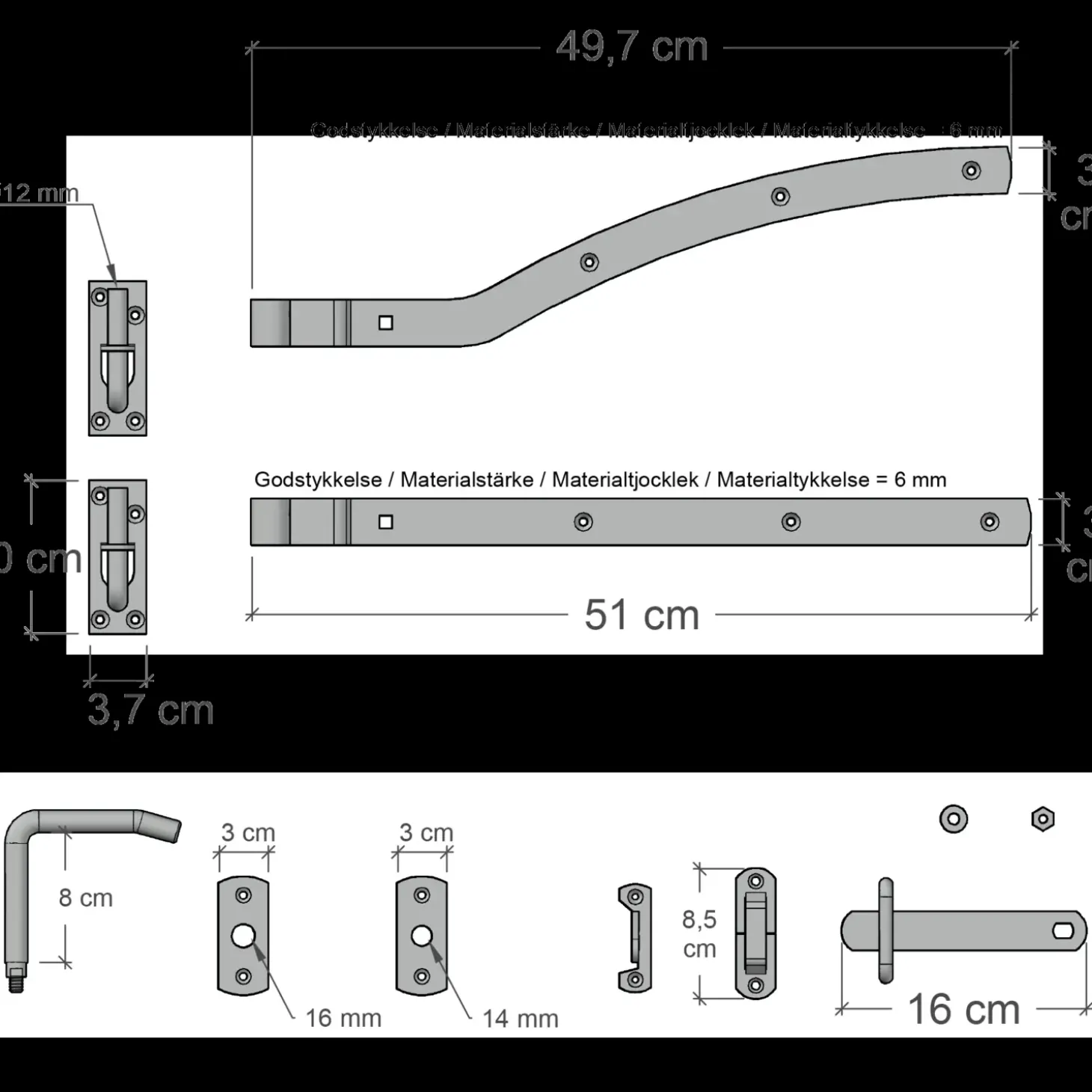Plus elementbeslag 3x7 cm 4 stk varmgalvaniseret