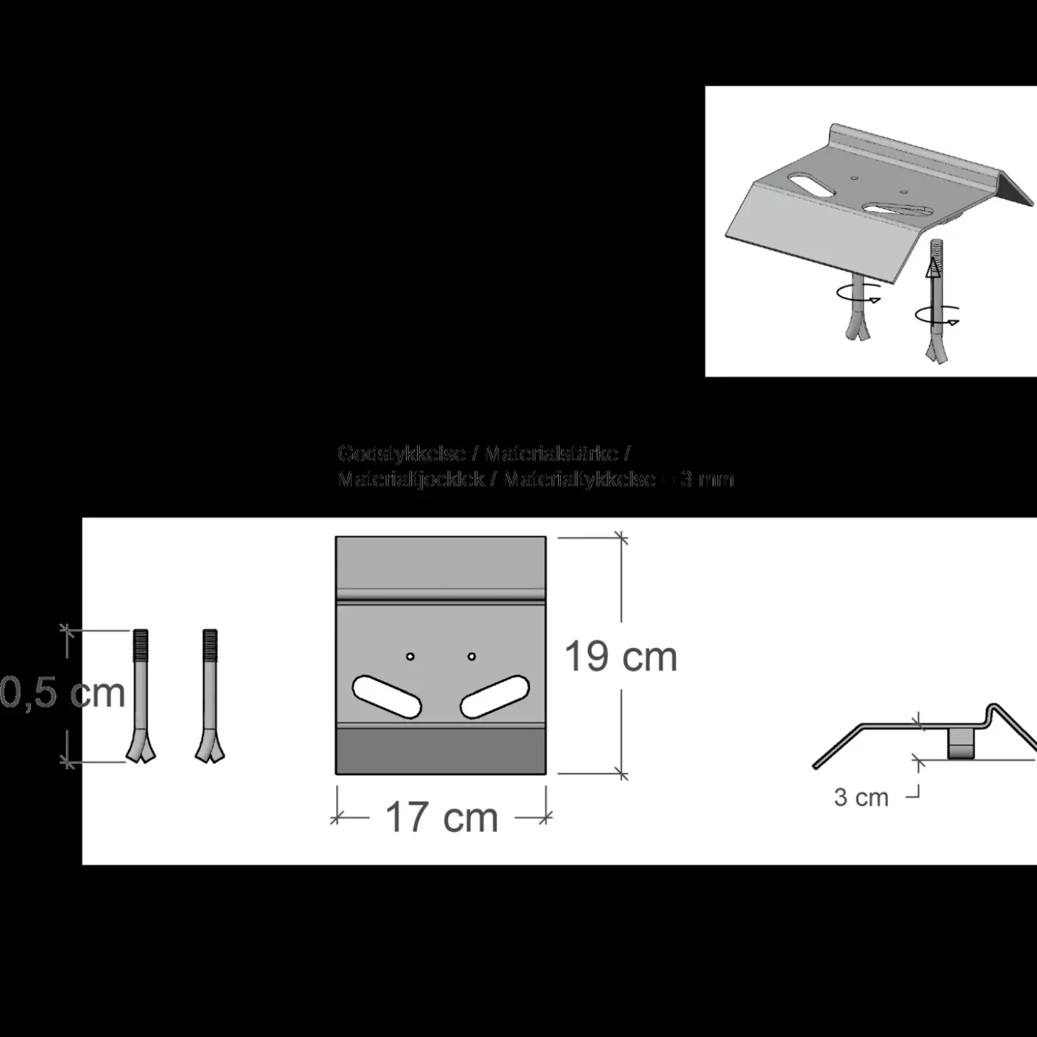Plus elementbeslag 3x7 cm 4 stk varmgalvaniseret