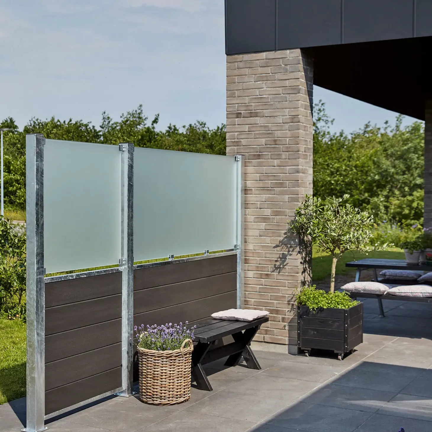 Plus Futura dobbeltlåge m/stålstolpe højrehængt 197x180 cm gråsort