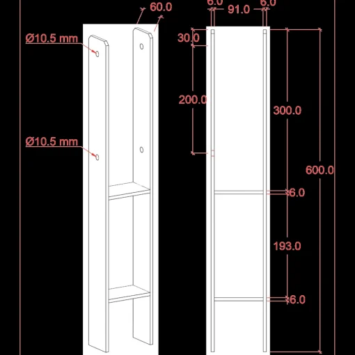 Plus H-stolpefod 60 cm 9x9 cm stolper til nedstøbning m/skruer sort