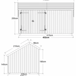 Plus Multi havehus 10,5 m² 2 moduler med dobbeltdør og lukket front