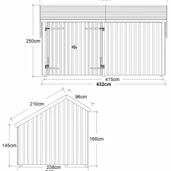 Plus Multi havehus 10,5 m² 2 moduler med dobbeltdør og lukket front