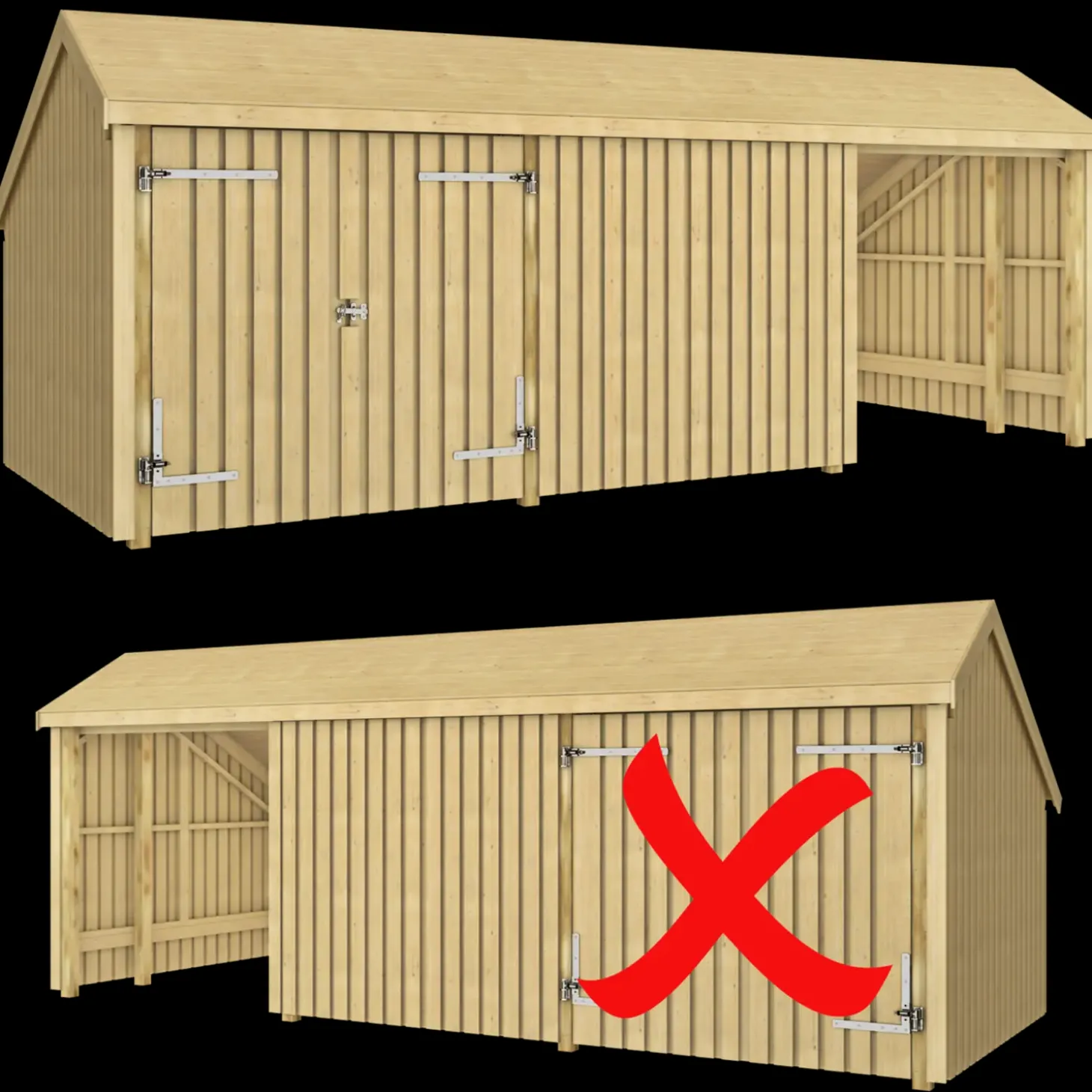 Plus Multi havehus 15,5 m² 3 moduler med dobbeltdør og lukket/åbent front