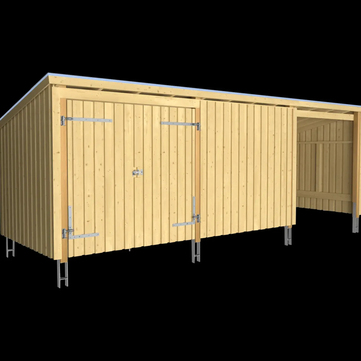 Plus Nordic Multi havehus 14 m² 3 moduler med dobbeltdør og lukket/åben front