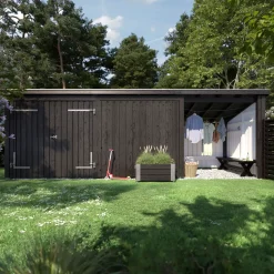 Plus Nordic Multi havehus 14 m² 3 moduler med dobbeltdør og lukket/åben front