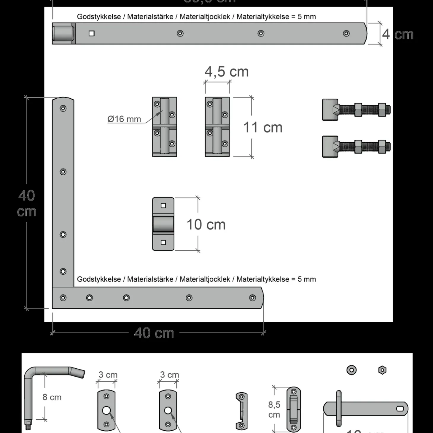 Plus Nostalgi enkeltlåge inkl. beslag 100x95 cm sort