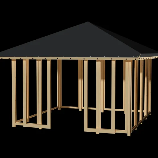 Plus Pavillon 4 med 4 lukket sider, dobbelt skydedør og sort tagdug trykimprægneret
