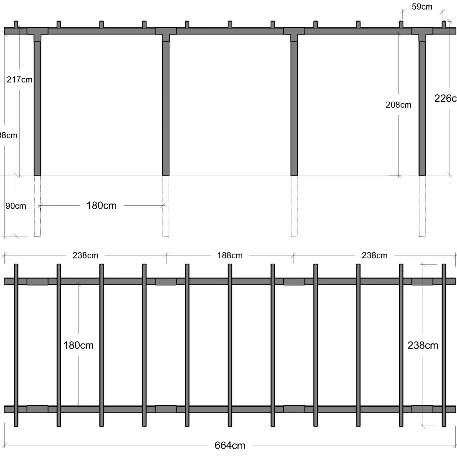 Plus pergola dobbelt 3 moduler sort