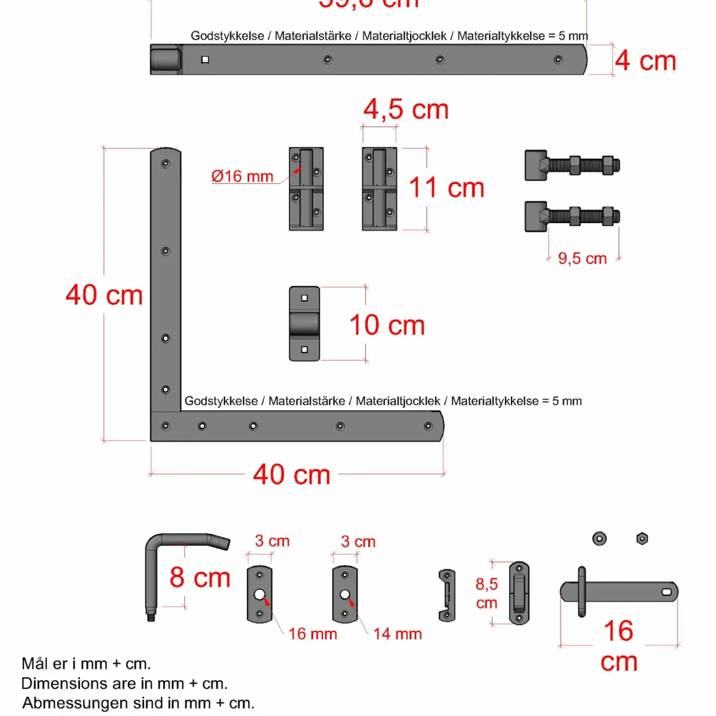 PLUS Plank enkeltlåge inkl. beslag 100×125 cm Sort