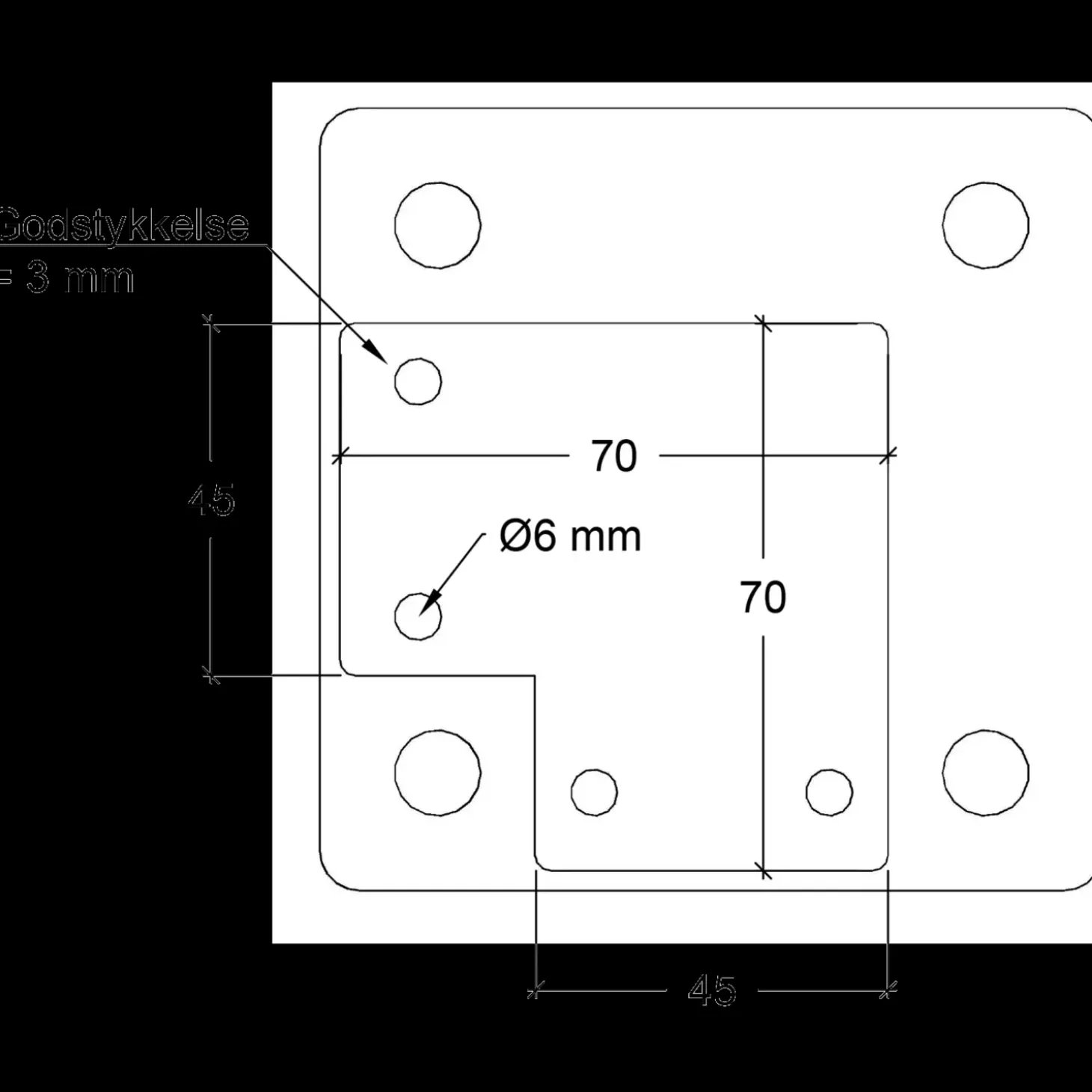 Plus stålstolpe hjørne t/gelænder 45x45 mm længde 103,3 cm varmgalvaniseret