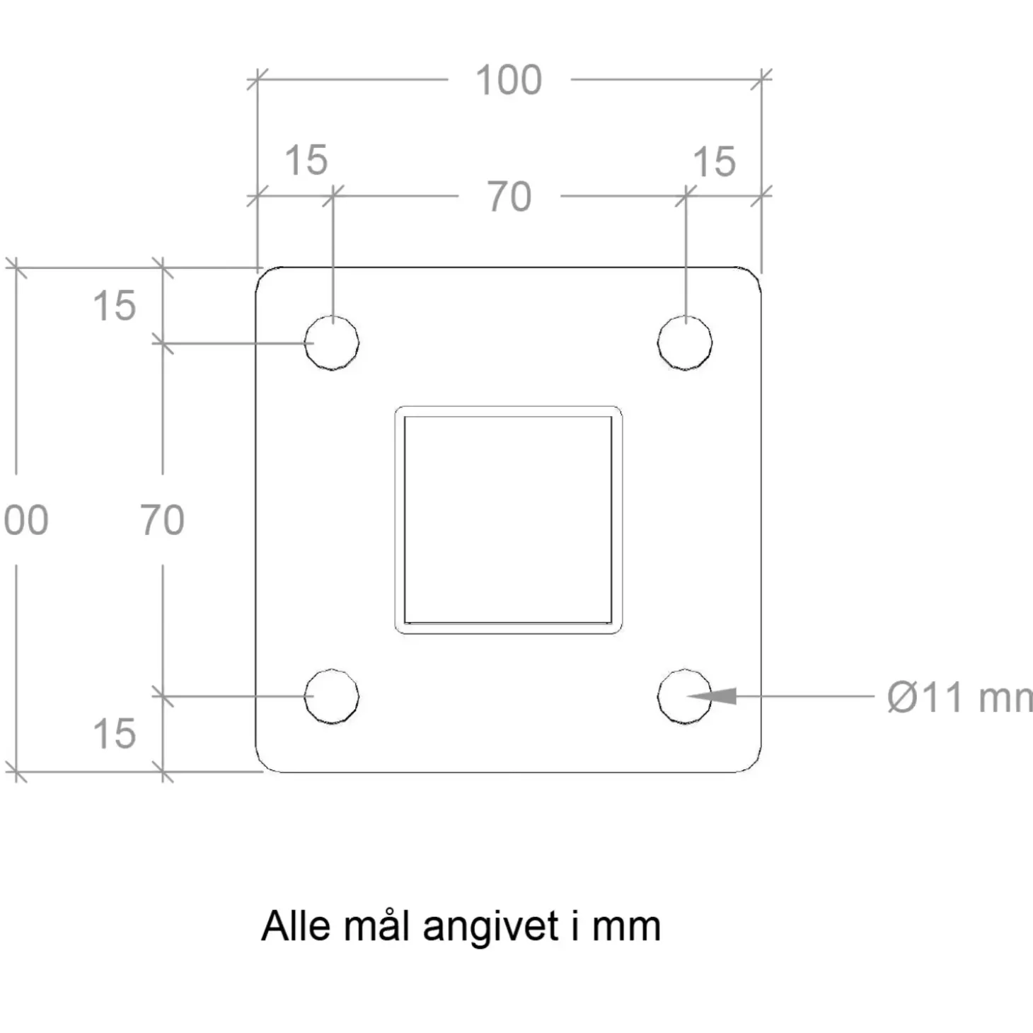 Plus stålstolpe hjørne t/gelænder 45x45 mm længde 103,3 cm varmgalvaniseret