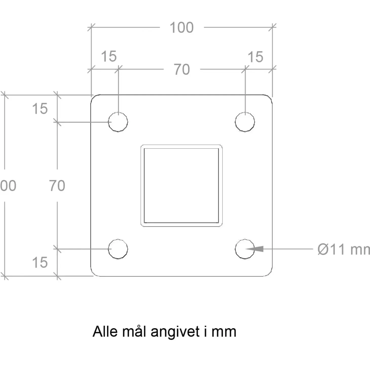 Plus Stålstolpe m/fod 4,5x4,5x132 cm m/stolpeafdækning/bolte