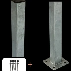 Plus Stålstolpe m/fod 4,5x4,5x96 cm  m/stolpeafdækning/bolte