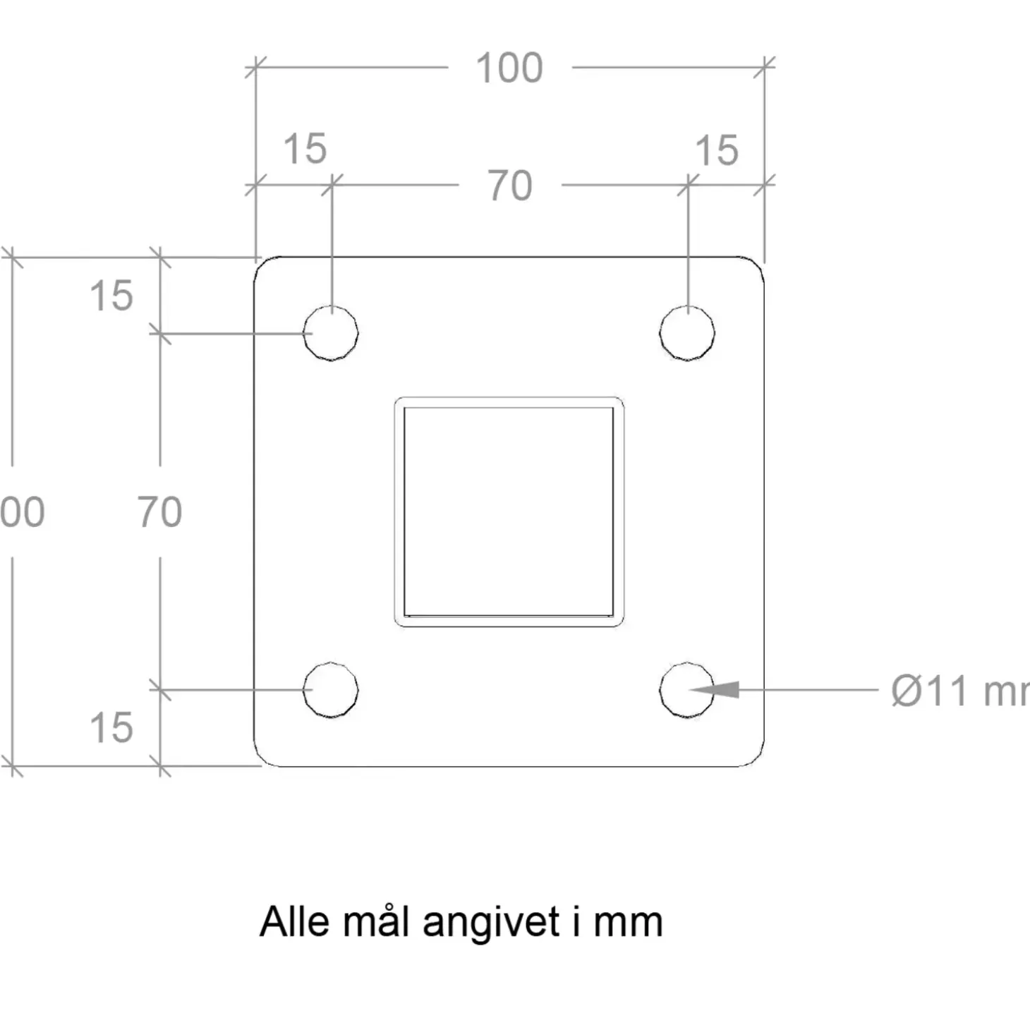 Plus Stålstolpe m/fod 4,5x4,5x96 cm m/stolpeafdækning/bolte