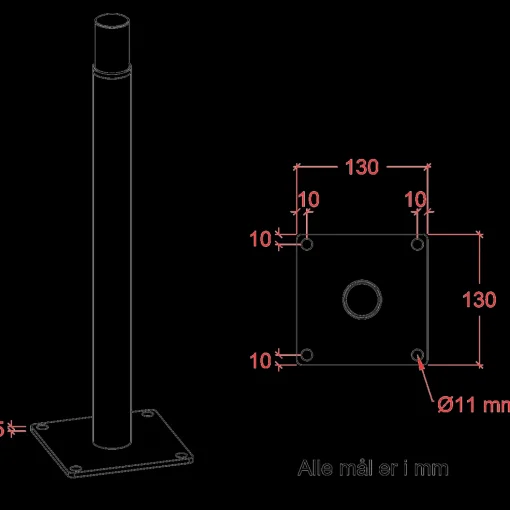 Plus Stolpefod til kompositstolpe m/skruer  til fundament max. hegnshøjde 145 cm