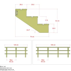 Plus Terrassetrappe 3 trin 54x76 cm 34,2° 180 cm