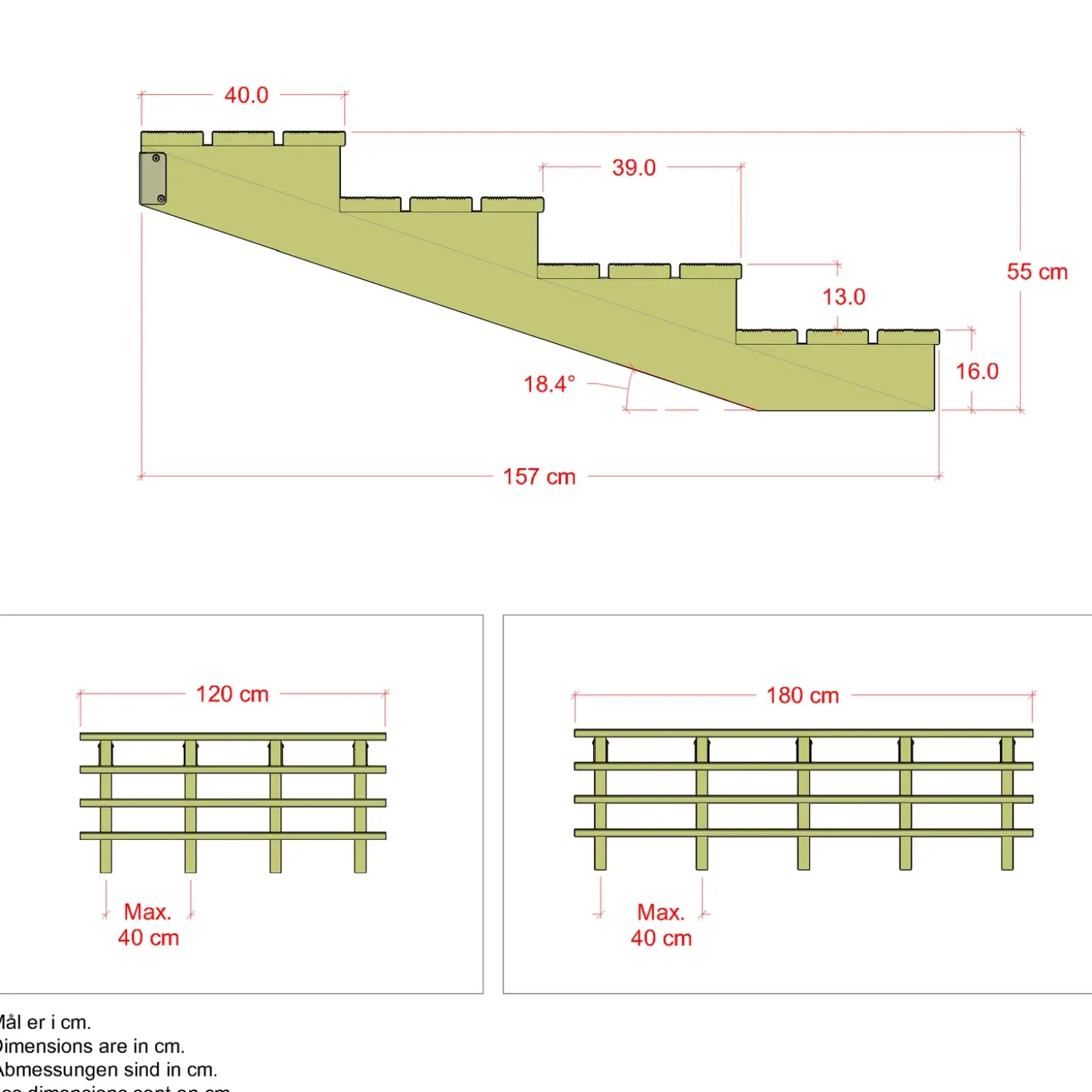 Plus Terrassetrappe 4 trin 19° 120 cm
