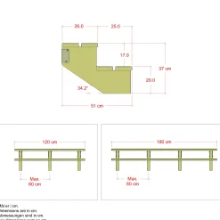 Plus Terrassetrappe 2 trin 37x51 cm 34,2° 180 cm