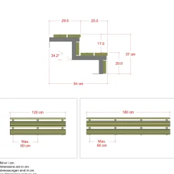 Plus Terrassetrappe 2 trin 37x54 cm 34,2° 180 cm
