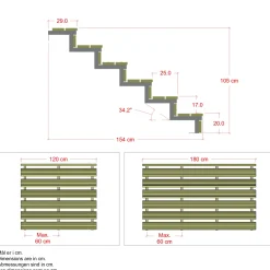 Plus Terrassetrappe 6 trin 105x154 cm 34,2° 180 cm