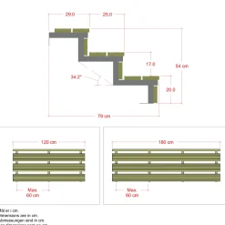 Plus Terrassetrappe 3 trin 54x79 cm 34,2° 180 cm
