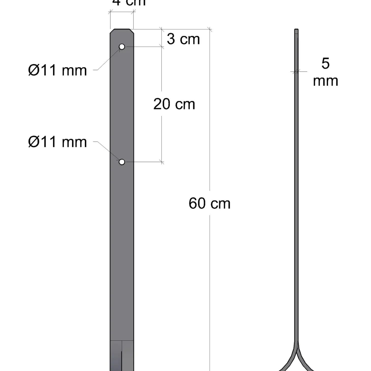 Plus Universal stolpefødder t/nedstøbning 4x60 cm varmgalvanisert