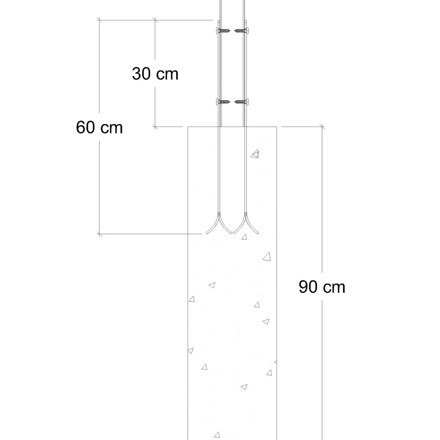 Plus Universal stolpefødder t/nedstøbning 4x60 cm varmgalvanisert