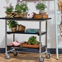Plus Urban grill-/plantebord med 2 hylder grundmalet sort