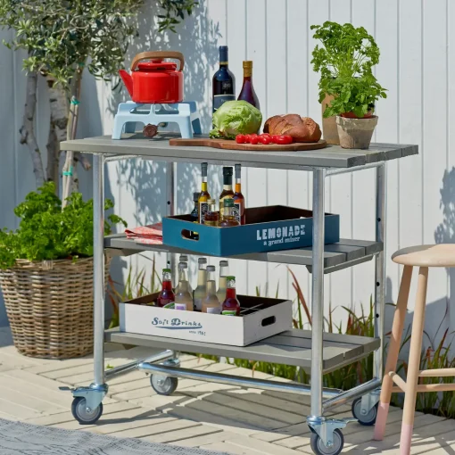 Plus Urban grill-/plantebord med 2 hylder grundmalet gråbrun