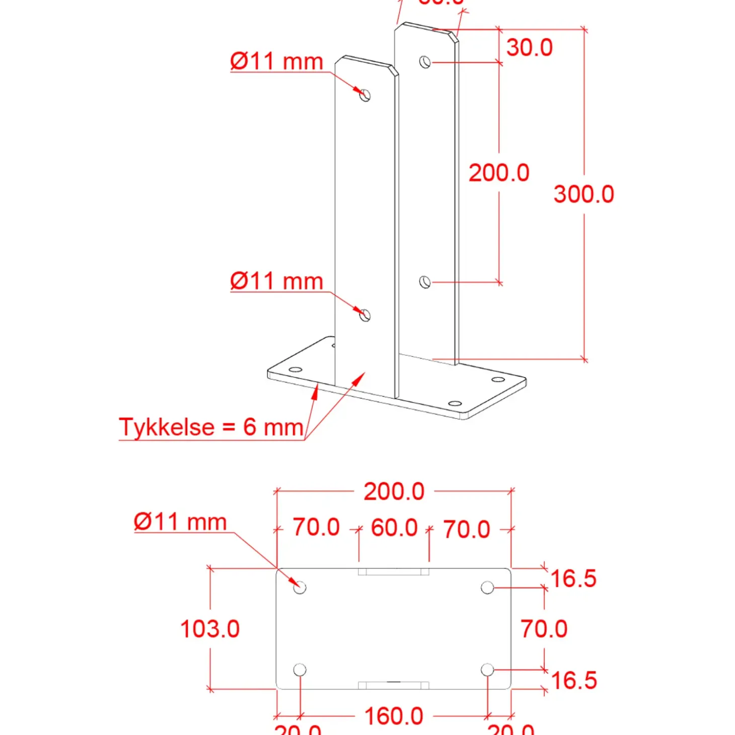 Plus Ustolpefod til fundament 9x9x30 cm m/skruer