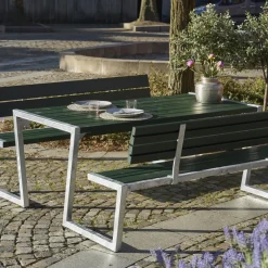Plus Zigma bord- og bænkesæt med 2 ryglæn grøn, 176 cm