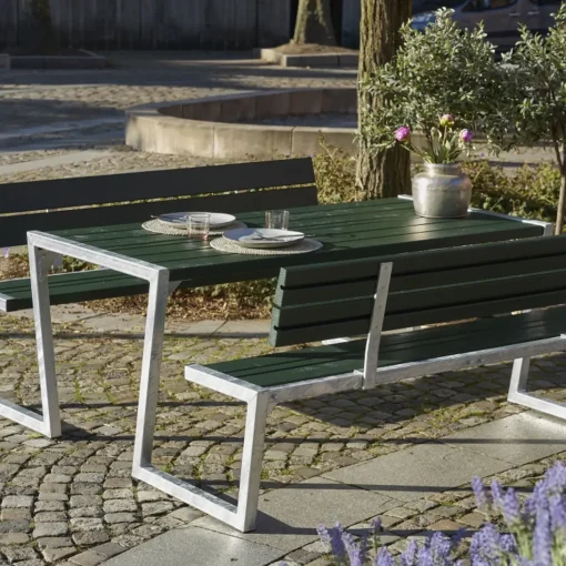 Plus Zigma bord- og bænkesæt med 2 ryglæn grøn, 176 cm