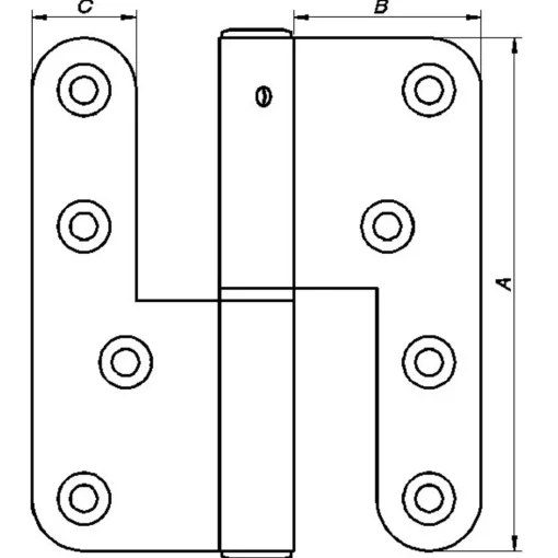 PN dørhængsel højre runde hjørner 123x45 mm varmforz.