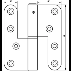 PN dørhængsel venstre runde hjørner 123x45 mm varmforz.