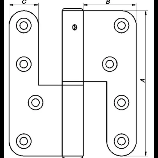 PN dørhængsel venstre runde hjørner 123x45 mm varmforz.
