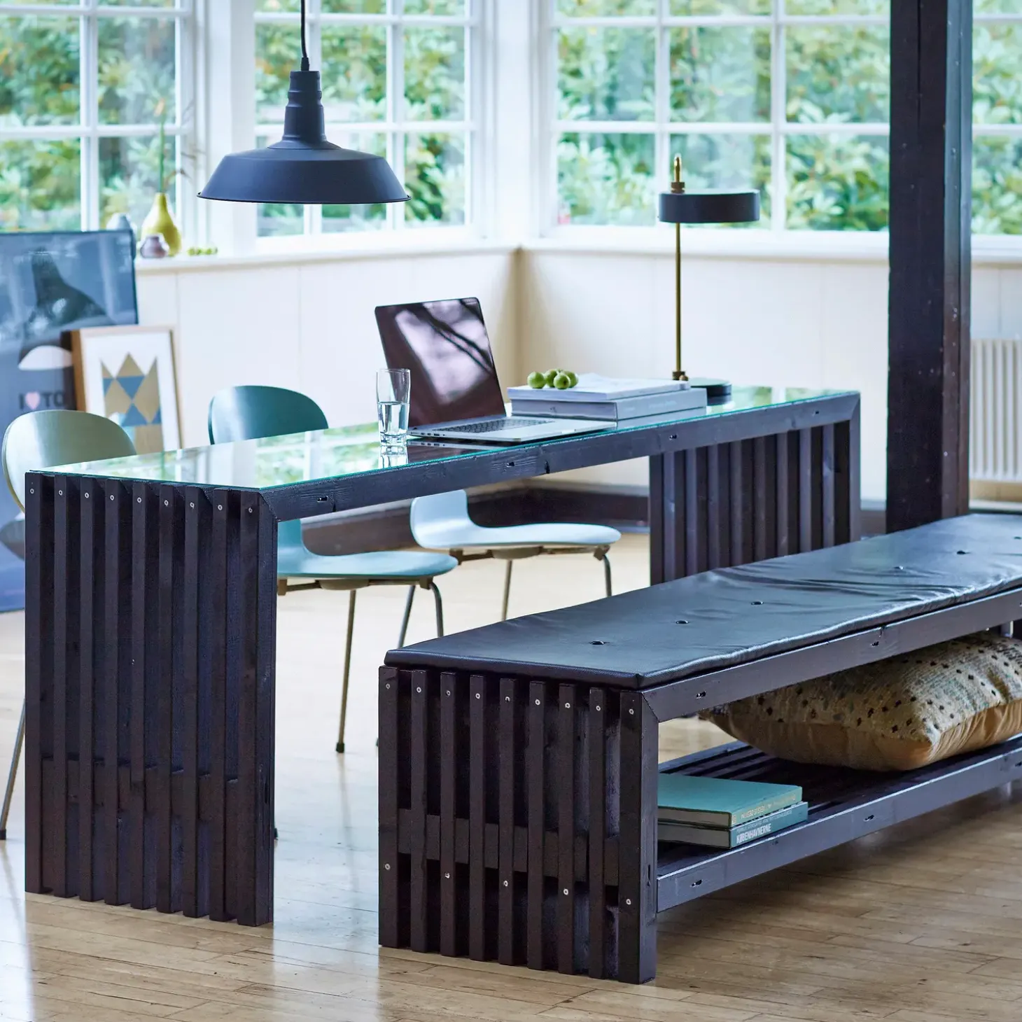 Rustik Trallebænk Design med hylde sort 138x49x45cm