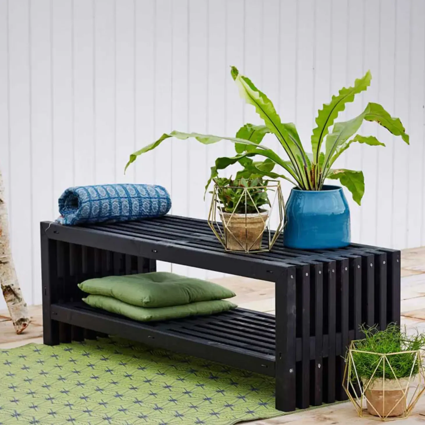 Rustik Trallebænk Design med hylde sort 138x49x45cm