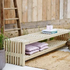 Rustik Trallebænk Design med hylde natur 138x49x45cm