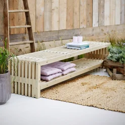 Rustik Trallebænk Design med hylde natur 138x49x45cm