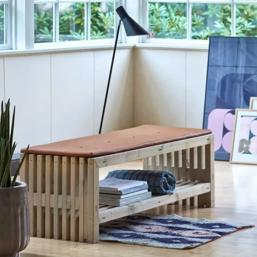 Rustik Trallebænk Design med hylde natur 138x49x45cm