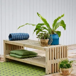 Rustik Trallebænk Design med hylde natur 138x49x45cm